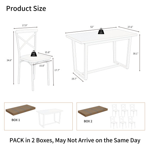 7-Piece Brown Industrial Dining Set, MDF & Metal Frame Kitchen Table and Chairs Set for Small Spaces