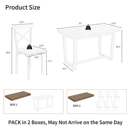 7-Piece Brown Industrial Dining Set, MDF & Metal Frame Kitchen Table and Chairs Set for Small Spaces