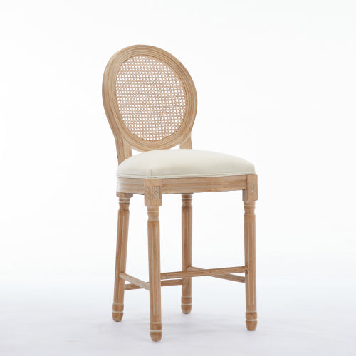 Solid Wood Bar stools Set of 2 Classic French Country Wooden Barstools with Upholstered Seating  Kitchen Bar Stool for Bar Counter Rattan - Beige