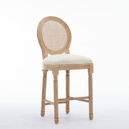 Solid Wood Bar stools Set of 2 Classic French Country Wooden Barstools with Upholstered Seating  Kitchen Bar Stool for Bar Counter Rattan - Beige