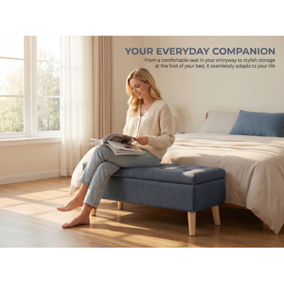 32 inch Corduroy Storage Ottoman Bench with Built-In Tray