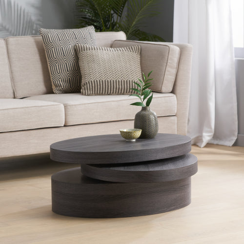 3-Layer Rotating Oval Coffee Table, Matte Black