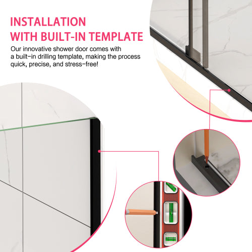 56-60" W x 72" H Semi-Frameless Sliding Shower Door, 5/16"(8mm) Clear SCGG Tempered Glass, Matte Black Finish, Cut Adjustable Width 4"