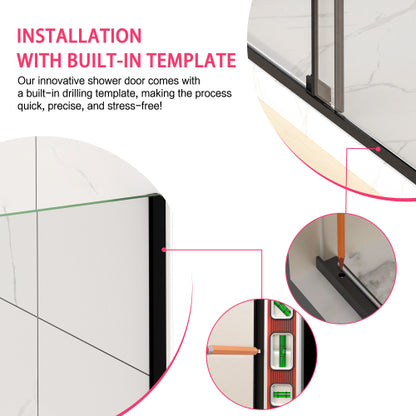 56-60" W x 72" H Semi-Frameless Sliding Shower Door, 5/16"(8mm) Clear SCGG Tempered Glass, Matte Black Finish, Cut Adjustable Width 4"