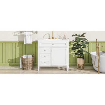 36'' Bathroom Vanity with Top Sink, Modern Bathroom Storage Cabinet with 2 Drawers and a Tip-out Drawer, Single Sink Bathroom Vanity