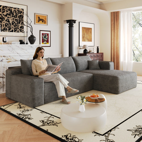 103 inch  Dark Grey L-Shape Cloud Deep-Seat Corner Sectional Sofa, No Assembly