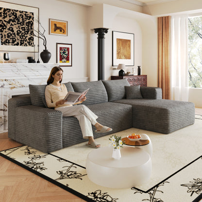 103 inch  Dark Grey L-Shape Cloud Deep-Seat Corner Sectional Sofa, No Assembly