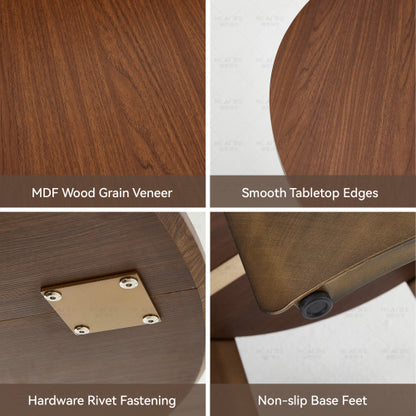 Retro Round Dining Table with Storage Layer, Walnut