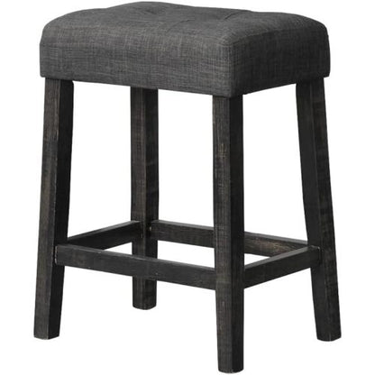 3-Piece Charcoal Black Counter Height Dining Set, Solid Wood Table with Outlet & 2 Tufted Linen Stools