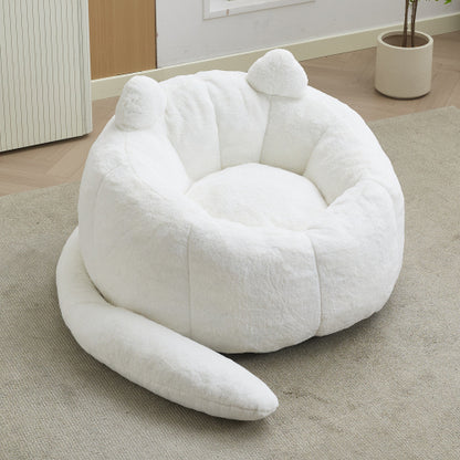 White Cat-Shaped Adult Bean Bag Sofa,High-Density Foam,No Assembly