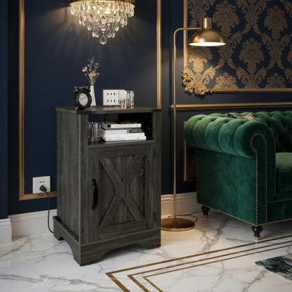 16inch Dark Grey Farmhouse Nightstand with Charger