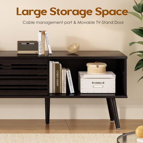Mid Century Modern 70 inch TV Stand with Fluted Wood Storage Cabinet