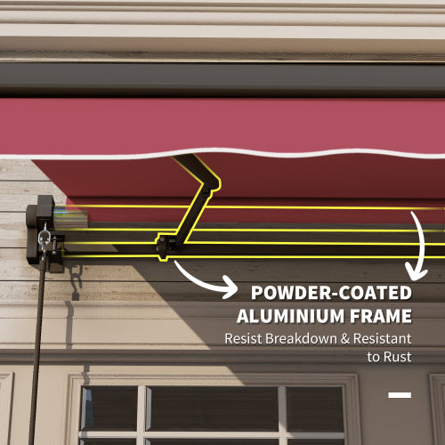 Outsunny 10' x 8' Retractable Awning, Patio Awnings, Sunshade Shelter w/ Manual Crank Handle, UV & Water-Resistant Fabric and Aluminum Frame for Deck, Balcony, Yard, Red