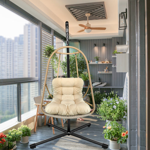 Swing Egg Chair with Stand Indoor Outdoor Wicker Rattan Patio Basket Hanging Chair with C Type bracket