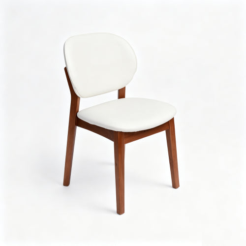 Rubberwood Dining Chairs with PU Cushions, Set of 2, Cream White/Walnut