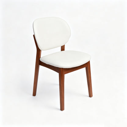 Rubberwood Dining Chairs with PU Cushions, Set of 2, Cream White/Walnut