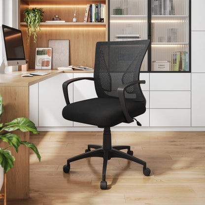 Ergonomic Mesh Office Chair, Breathable Black Task Chair for Home Office or Study with Adjustable Height & Tilt, Affordable Desk Chair with Lumbar Support, Swivel Base & Armrests