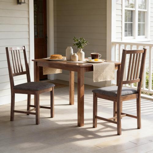 Set of 2 Dining Chairs Gray Upholstered Vertical Slat Back Chair