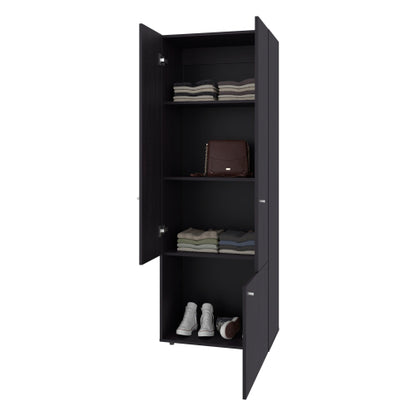 3-Door Tall Wardrobe Cabinet with 4 Shelves – Freestanding Storage Armoire for Bedroom or Entryway, Wenge