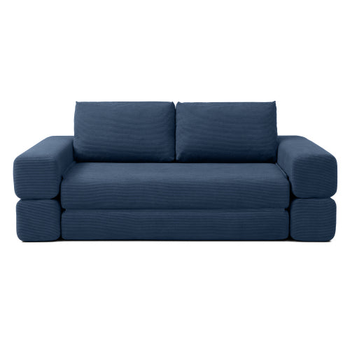 81 inch  Blue Corduroy 3-in-1 Boneless Convertible Floor Sofa-Bed with Pillows