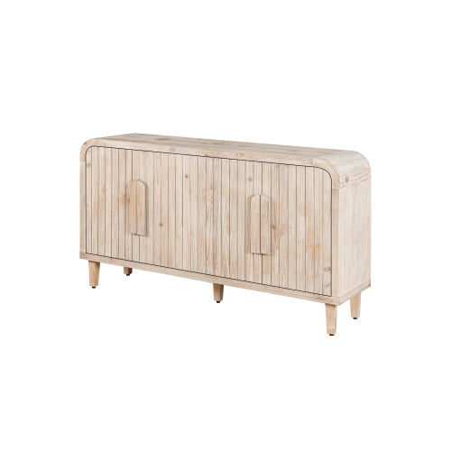 59'' Farmhouse Curved Vintage Storage Sideboard with Adjustable Shelves (Natural Wood Washed)