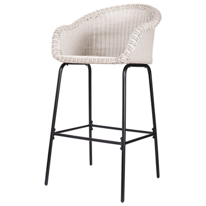Ladd Outdoor Metal Wicker Barstool, Light Gray Faux Wicker, Set of 2