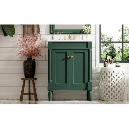 24'' Bathroom Vanity with Top Sink, 2-Tier Modern Bathroom Storage Cabinet, Single Sink Bathroom Vanity, Large Storage Shelves