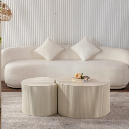 Round Hand Relief Wood Coffee Table, No Assembly