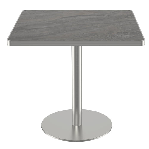 31.5 Inch Modern Snow Mountain Stone Dining Table, Square Tulip Table with Aluminum Alloy Trim & Gold Steel Base