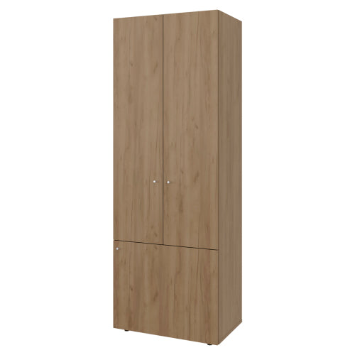 3-Door Tall Wardrobe Cabinet with 4 Shelves – Freestanding Storage Armoire for Bedroom or Entryway, Natural Oak