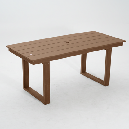 67"HDPE Outdoor Dining & Meeting Table, Weather-Resistant, Seats 6, Space-Saving Chair Slide-In, Brown