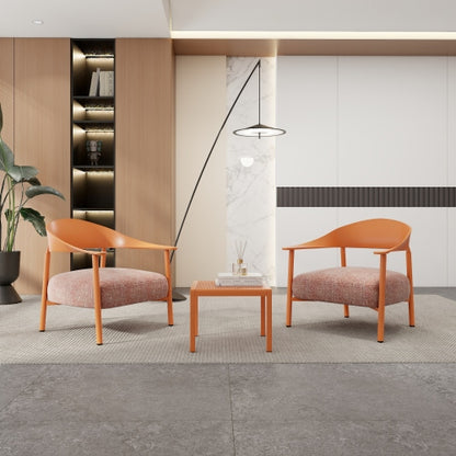 Holiday - Modern 2-Piece Accent Chair Set with Coffee Table – Apricot Brown PP & Steel Frame Sofa Set, Soft Cushioned Seating for Living Room, Lounge, Balcony (2 Chairs + 1 Table)