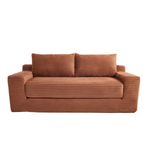 56-Inch Orange Corduroy Memory-Foam Compression Loveseat Sofa-Bed
