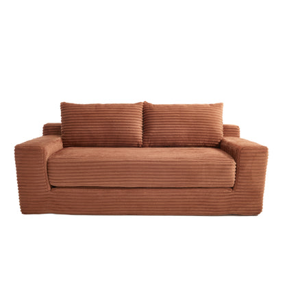 56-Inch Orange Corduroy Memory-Foam Compression Loveseat Sofa-Bed