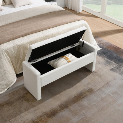 Modern Bed End Bench with Storage,Upholstered Large Foot Rest Stool, Comfy Window Vanity Bench for Living Room,Bedroom,Dorm,Coffee Table,Linen Beige