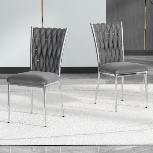 Velvet Upholstered Dining Chairs with Metal Legs, Set of 2, Dark Gray