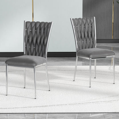 Velvet Upholstered Dining Chairs with Metal Legs, Set of 2, Dark Gray