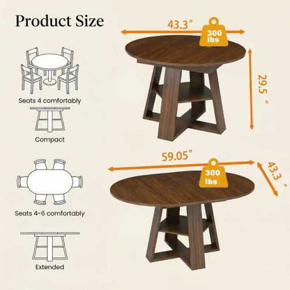 43-59 Inch Extendable Round Dining Table for 4-8 People