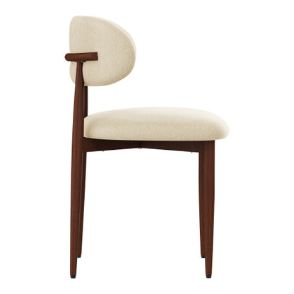 Chenille Upholstered Metal Dining Chairs, Set of 2, Cream
