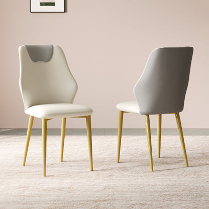 Set of 2 Miller White & Gray PU Dining Chairs, Gold-Plated Carbon Steel Leg 330lbs Weight Capacity