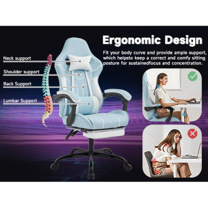 Gaming chair, Computer Chair Ergonomic Chair with Footrest Office Chair Ergonomic Computer Chair with Lumbar Backrest Bluewhite