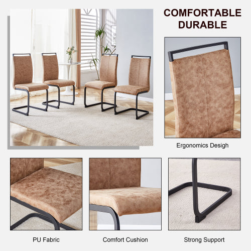 High Back Fabric Dining Chairs with C-Shaped Metal Legs, Set of 2, Brown/Black