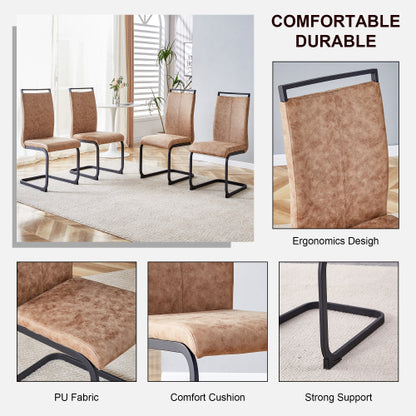 High Back Fabric Dining Chairs with C-Shaped Metal Legs, Set of 2, Brown/Black