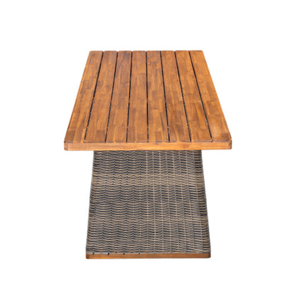 Outdoor Acacia Wood Dining Table,Teak Finish+ Grey Wicker