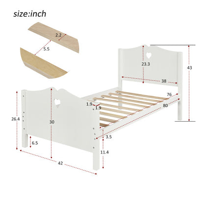 Bed Frame Twin Platform Bed with Wood Slat Support and Headboard and Footboard (White)