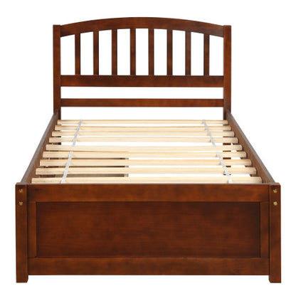 Twin Platform Storage Bed Wood Bed Frame with Two Drawers and Headboard, Walnut