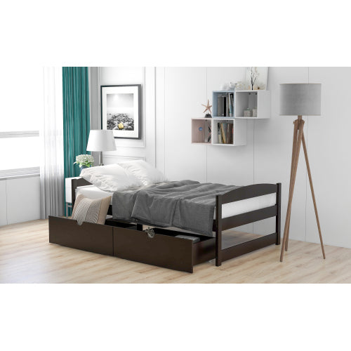 Twin size platform bed, with two drawers, espresso