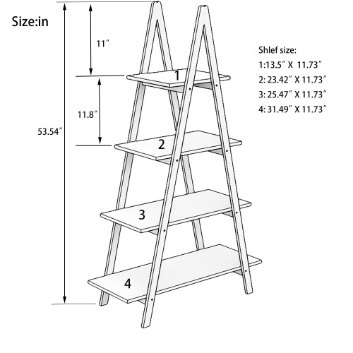 A-frame Solid Bamboo Ladder Bookshelf 4 Tier Open Display Storage Rack For Home Office
