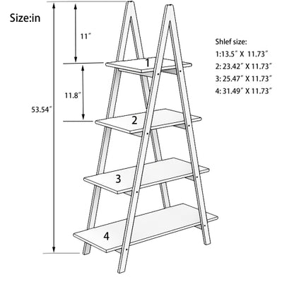 A-frame Solid Bamboo Ladder Bookshelf 4 Tier Open Display Storage Rack For Home Office