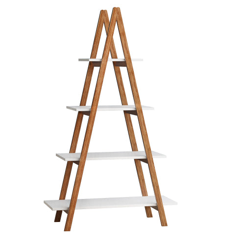 A-frame Solid Bamboo Ladder Bookshelf 4 Tier Open Display Storage Rack For Home Office